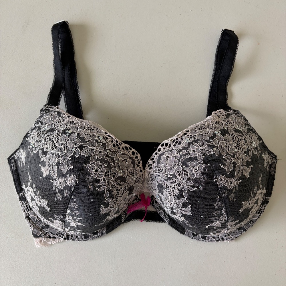 Victoria's Secret Black Pink Lace Dream Angels Push-Up Bra 34DD